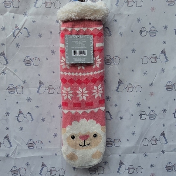 Cute Sheep With Snow. Sherpa Lined Socks. - Picture 3 of 5